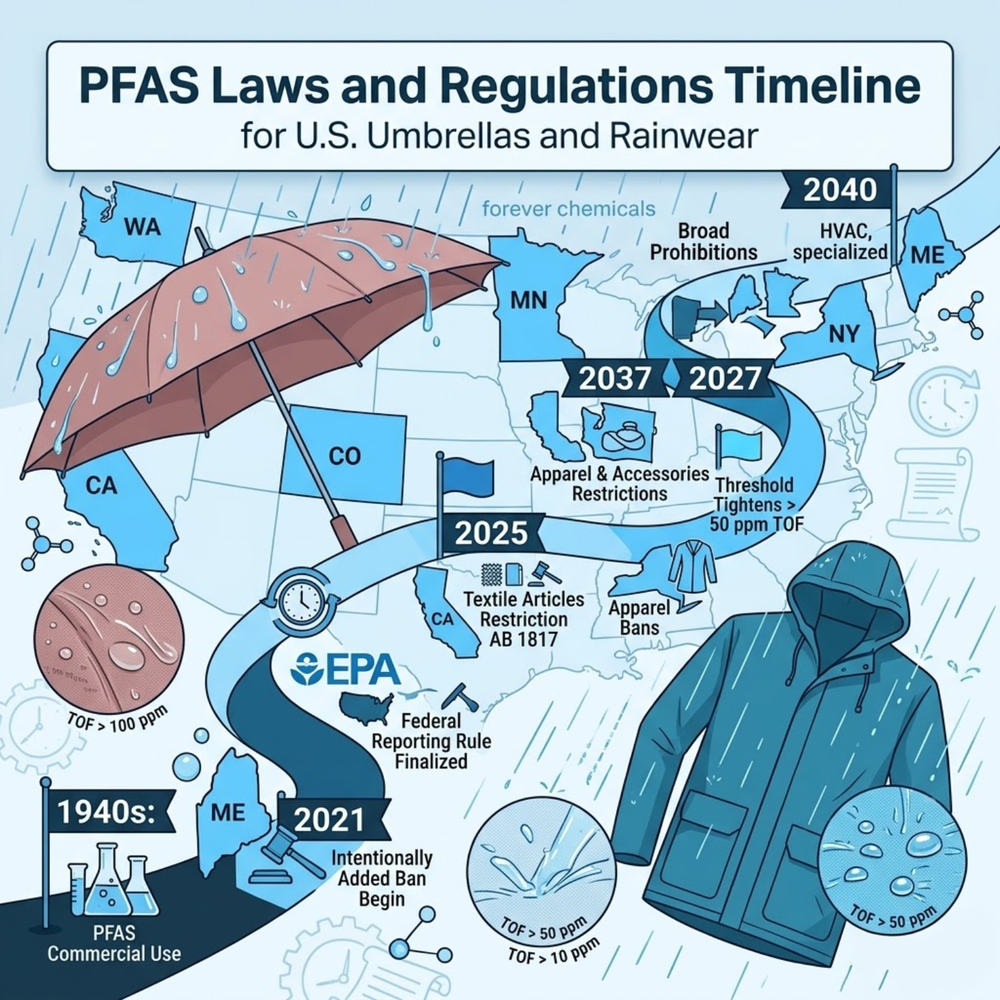 PFAS Laws and Regulations Timeline: U.S. Reference Guide for Umbrellas, Rainwear & Textiles